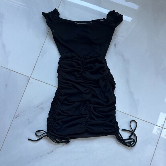 SHEIN | Black Corset Ruched Mini Dress | Small | Adjustable Tie Sides - Picture 9 of 16
